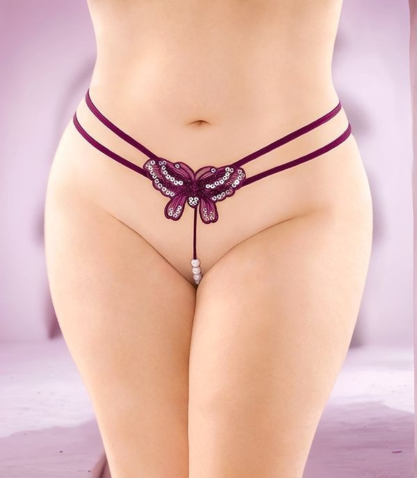 Tanga borboleta com missangas e lubrificante