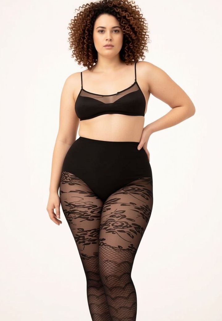 Medias negras con estampado de hojas y escamas - Inspiración natural