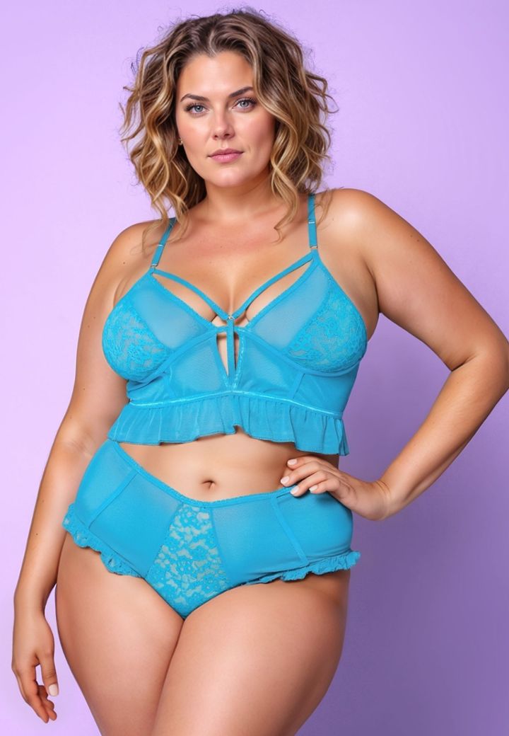 Σετ Dark In Love: βολάν και ψηλόμεσο σλιπ