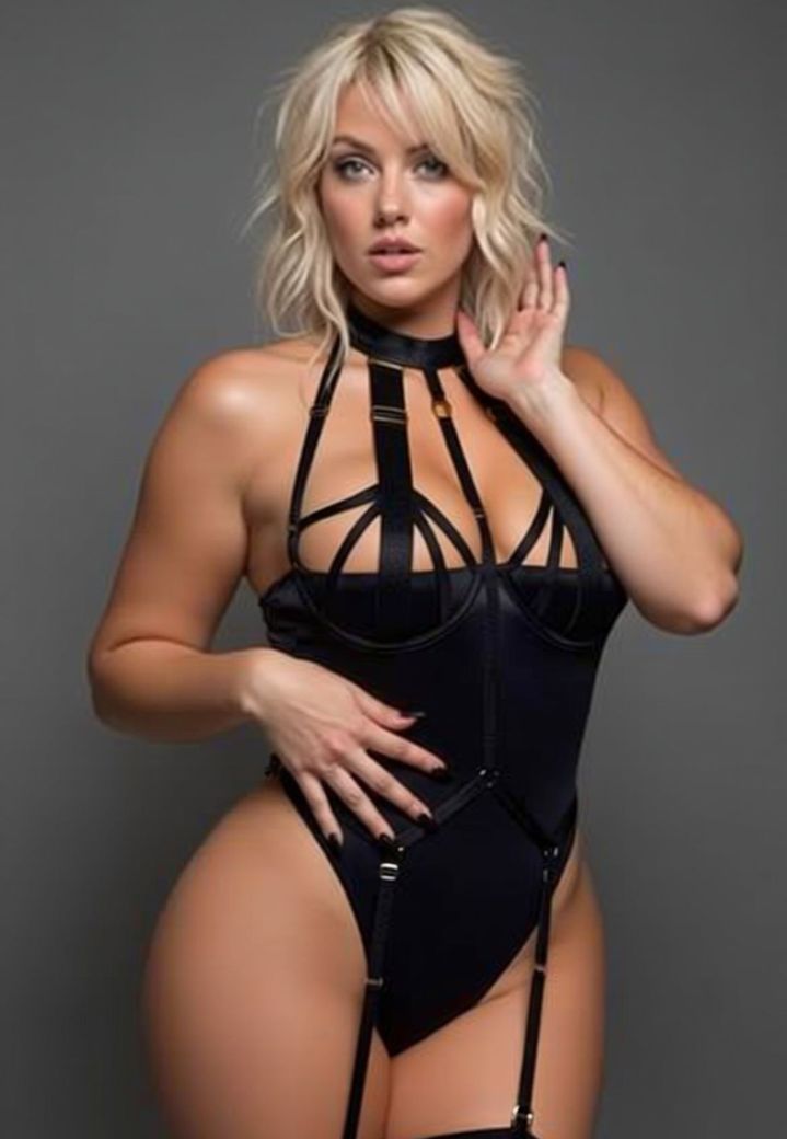 Devon taglia grande: body con micro imbracatura e collo a balestra con coppe aperte
