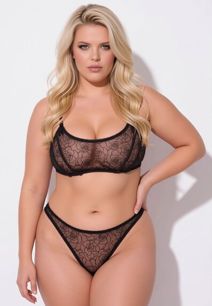 Set Rosalie en tulle brodé avec jarretelles amovibles et culotte ouverte