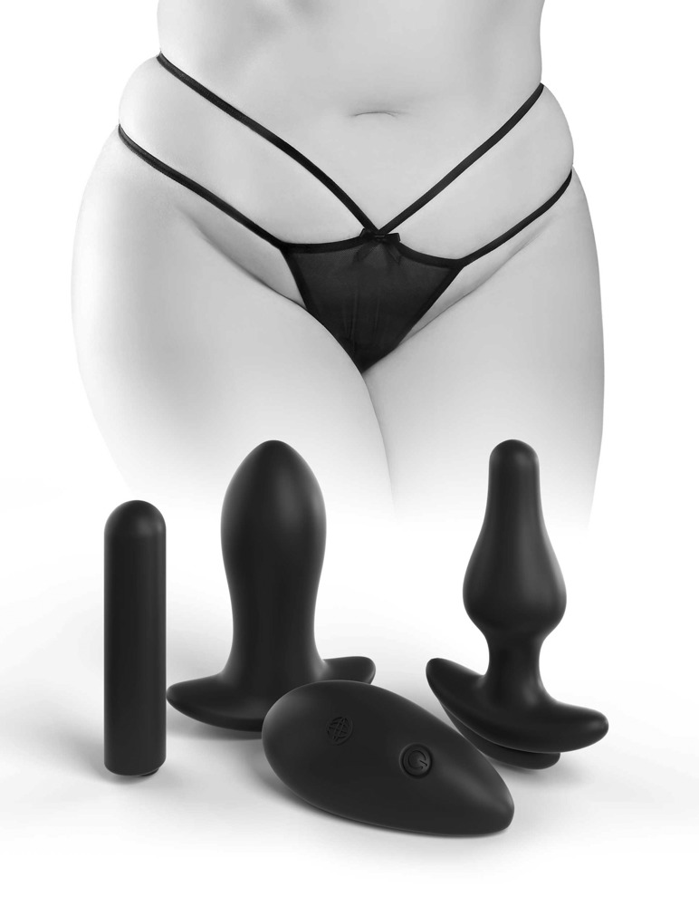 Thong with remote-controlled dildo and plug