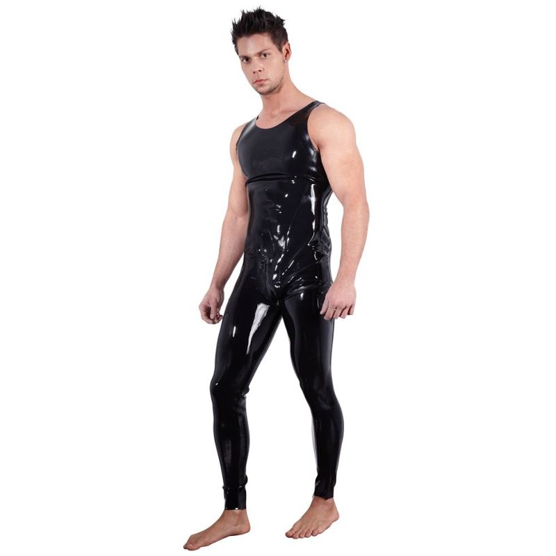 Glimmende natuurlijke latex jumpsuit met kruisrits - Seconde Peau