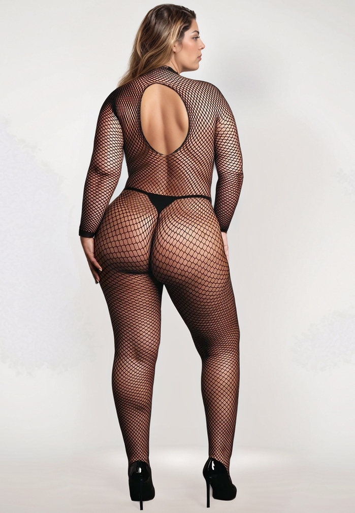 Bodystocking Résille Col Montant Dos Nu - Séduction Audacieuse et Sensualité