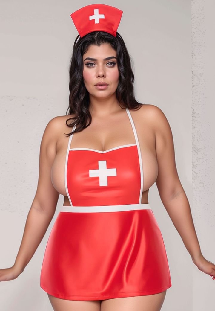 Ondeugende Verpleegster Vermomming - Rood en Wit Leren Schort