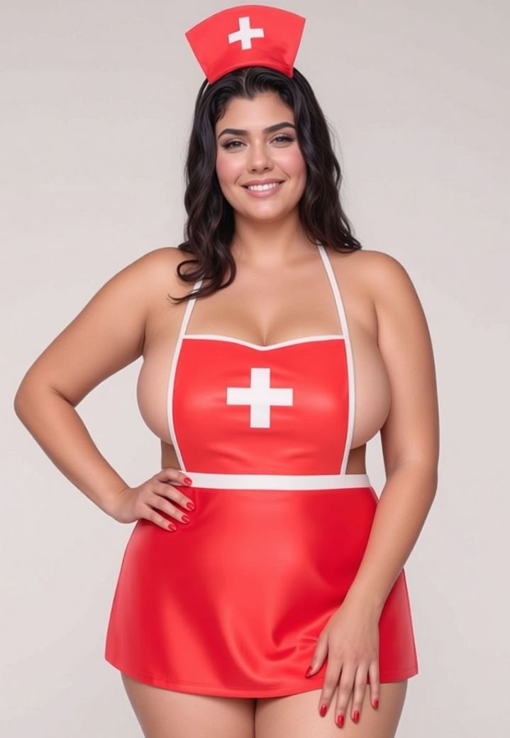Disfraz de enfermera traviesa - Delantal rojo y blanco con aspecto de cuero