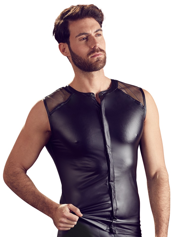 Vest van imitatieleer en visnet