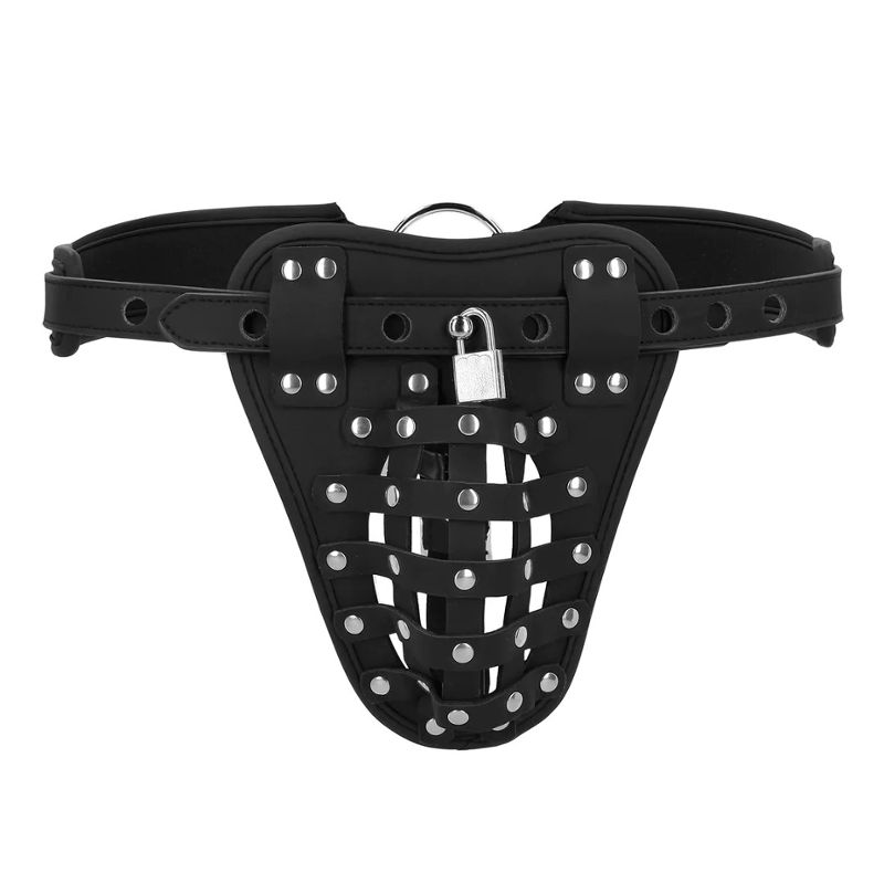 Jock ceinture de chasteté PU noir : contrôle total, cadenas sur ceinture
