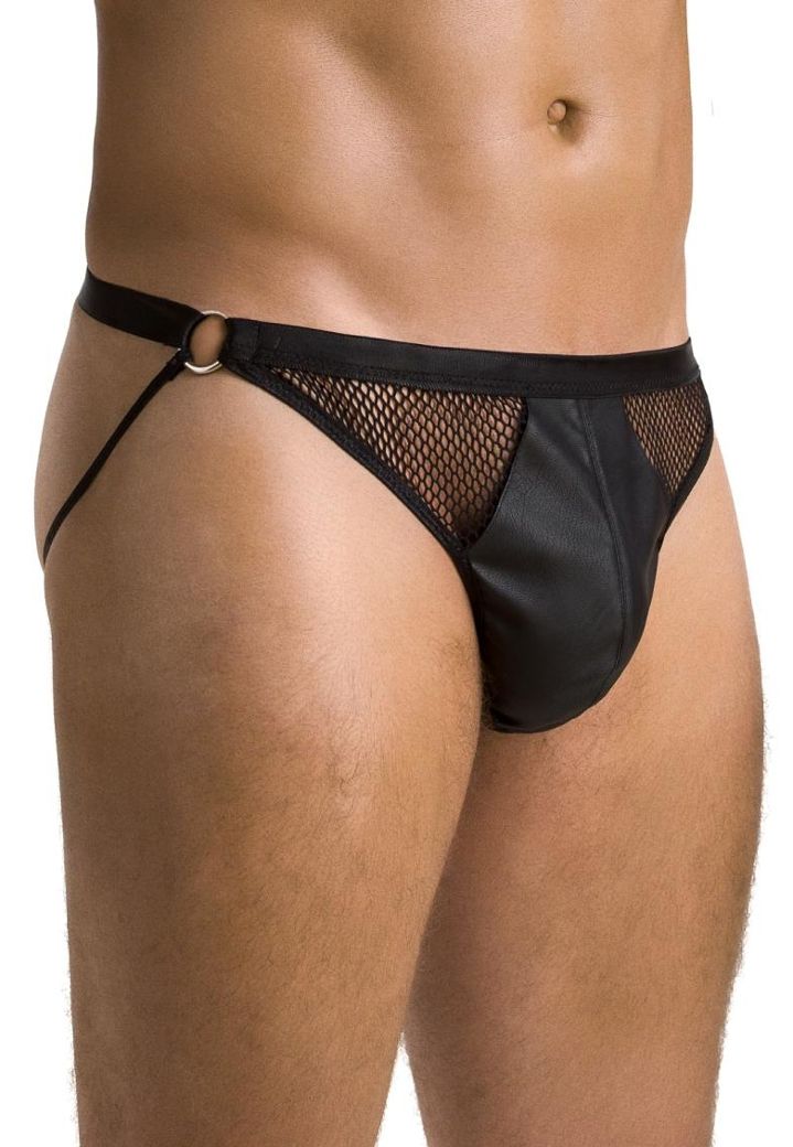 Jockstrap Similicuir Mat και Mesh - Μεταλλικά δαχτυλίδια Ανοιχτή πλάτη