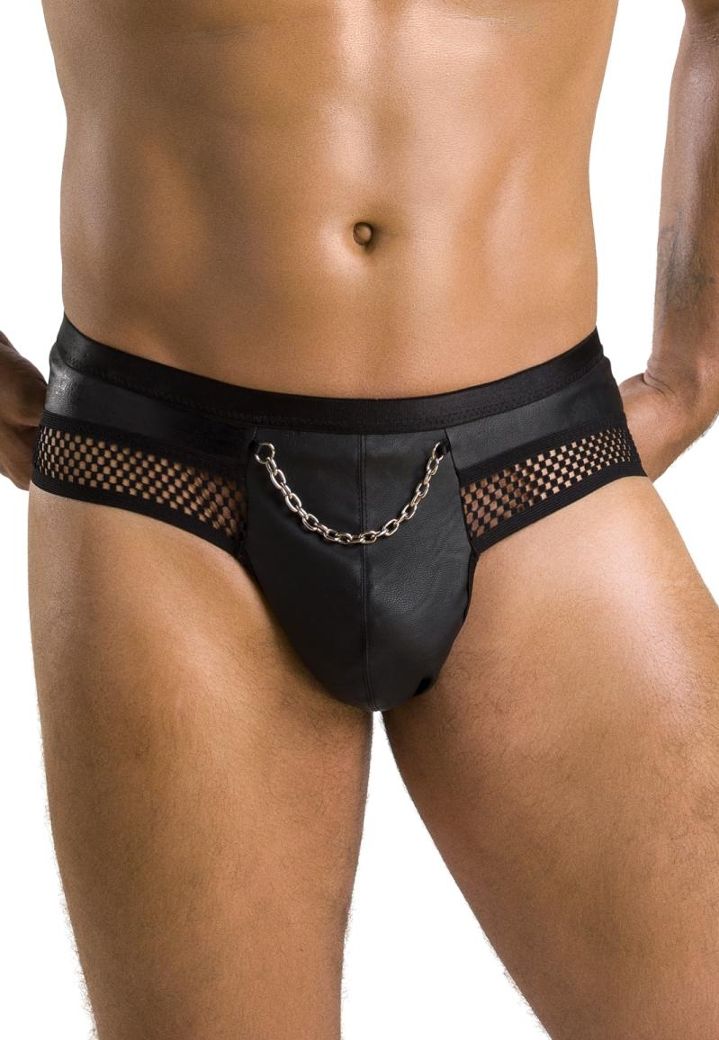 Tom Jockstrap schwarz, grafischer Tüll und ultra sexy Metallkette
