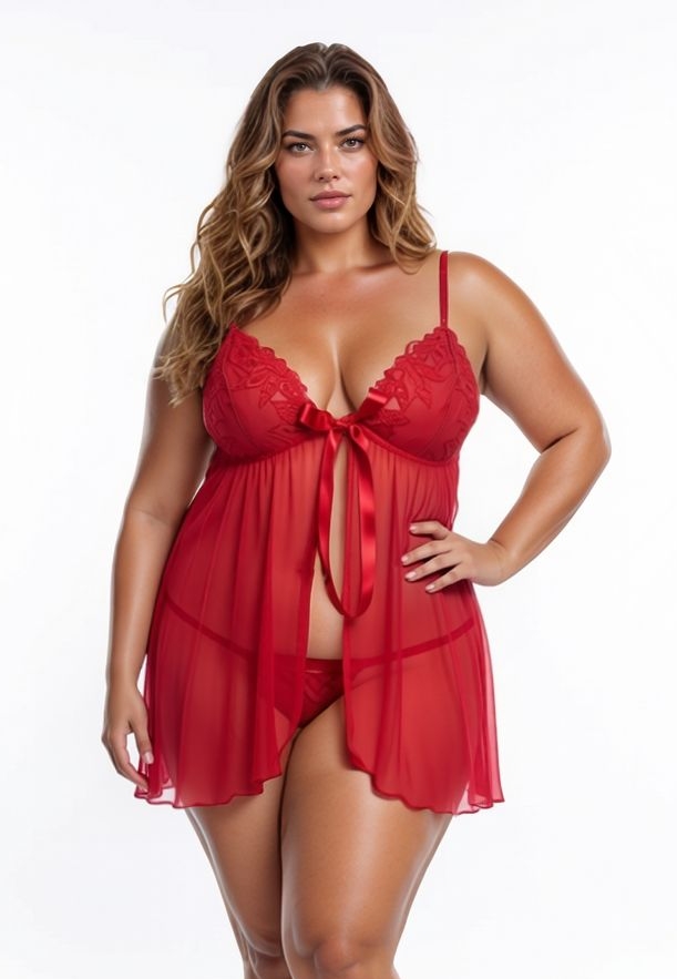Rotes Babydoll Passion: Spitzenausschnitt, fließender Schnitt, verstellbarer String