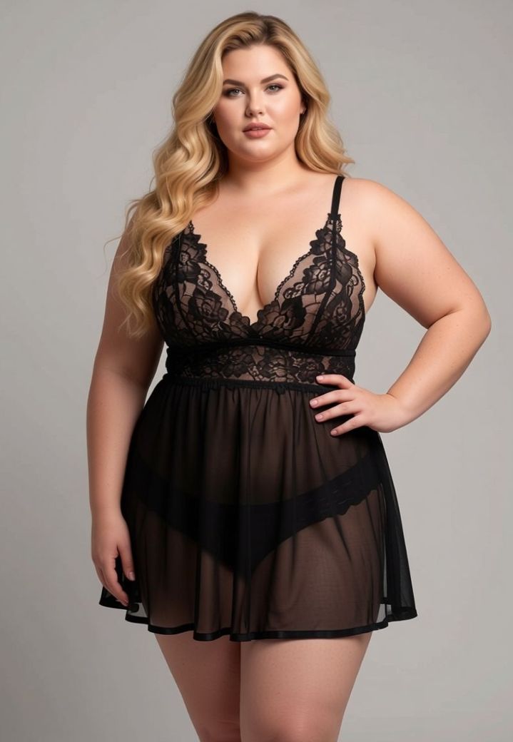 Nuit Royale Babydoll - Elegant Sheer Plus Size Lingerie