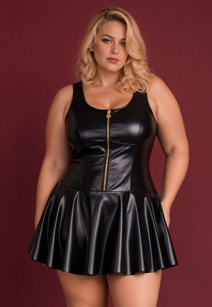 Kurzes Fetish-Kleid in glänzender Lederoptik mit Reißverschluss