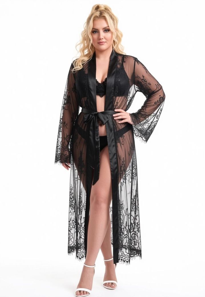 Kimono Dentelle Mystère - Schwarze Eleganz, die kühn enthüllt