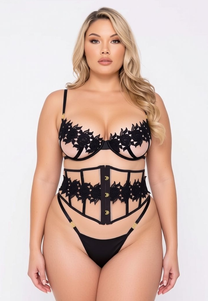 3-delige lingerieset Ebony Rose