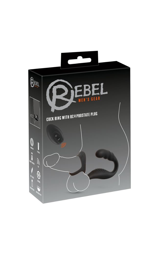 Anneau pénis/testicules avec plug prostate télécommandé et stimulateur de périnée, 2 moteurs