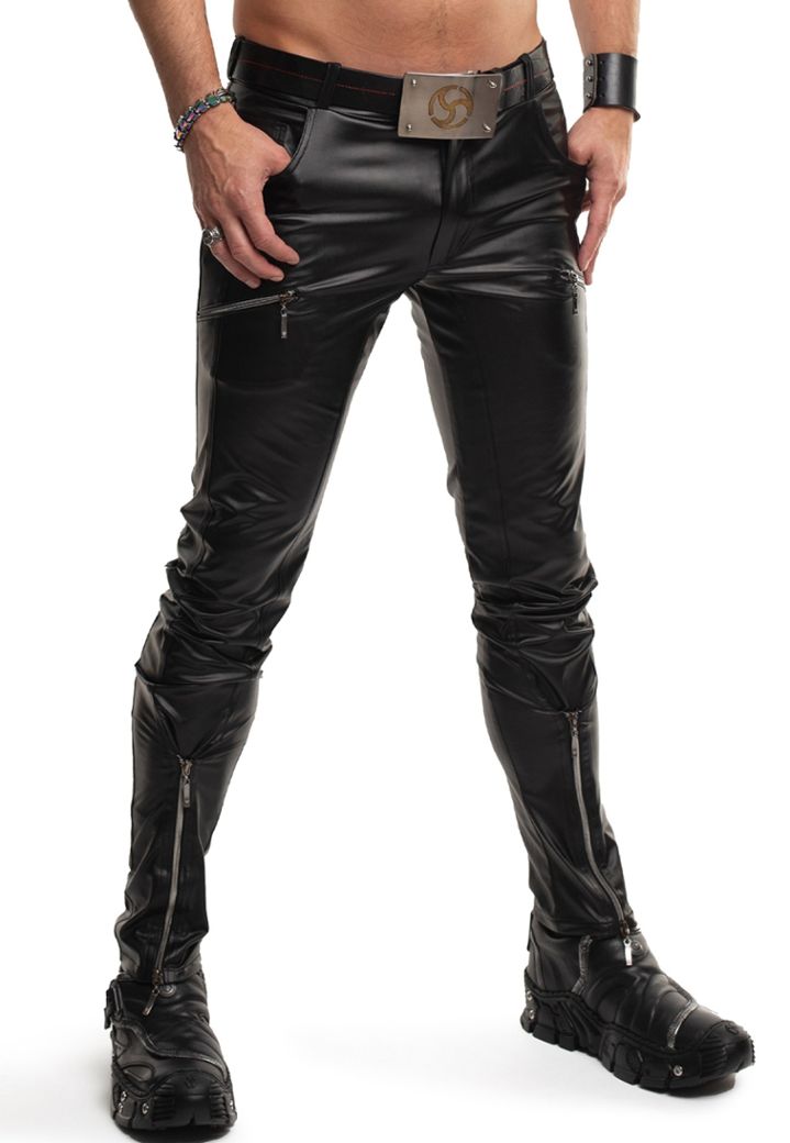 Trousers Gabriel - Black Wetlook Low Waist Zippers RFP