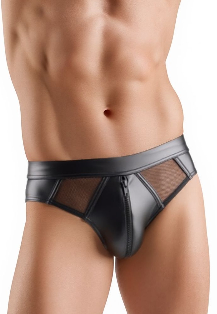 Slip effet vinyle avec zip et empiècements résille