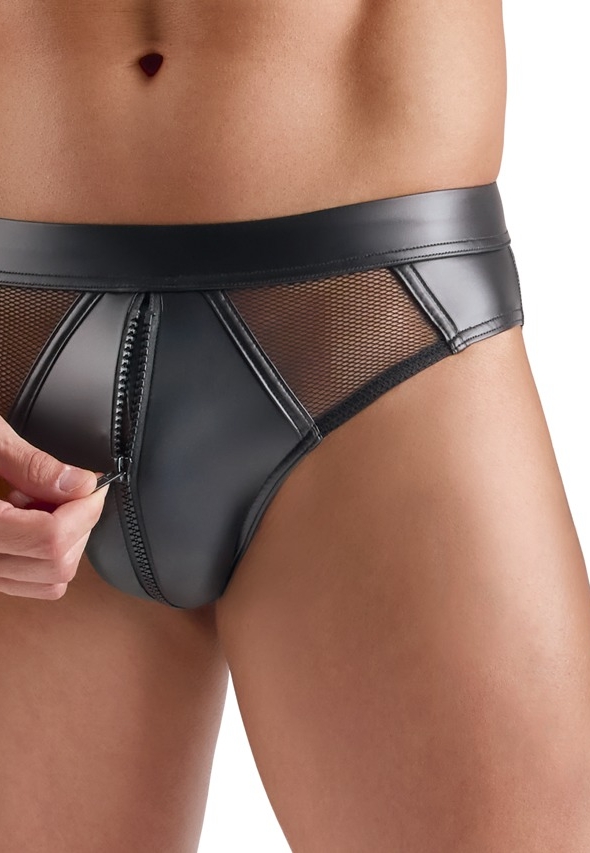 Slip met visnet en vinyleffect en ritssluiting aan de voorkant