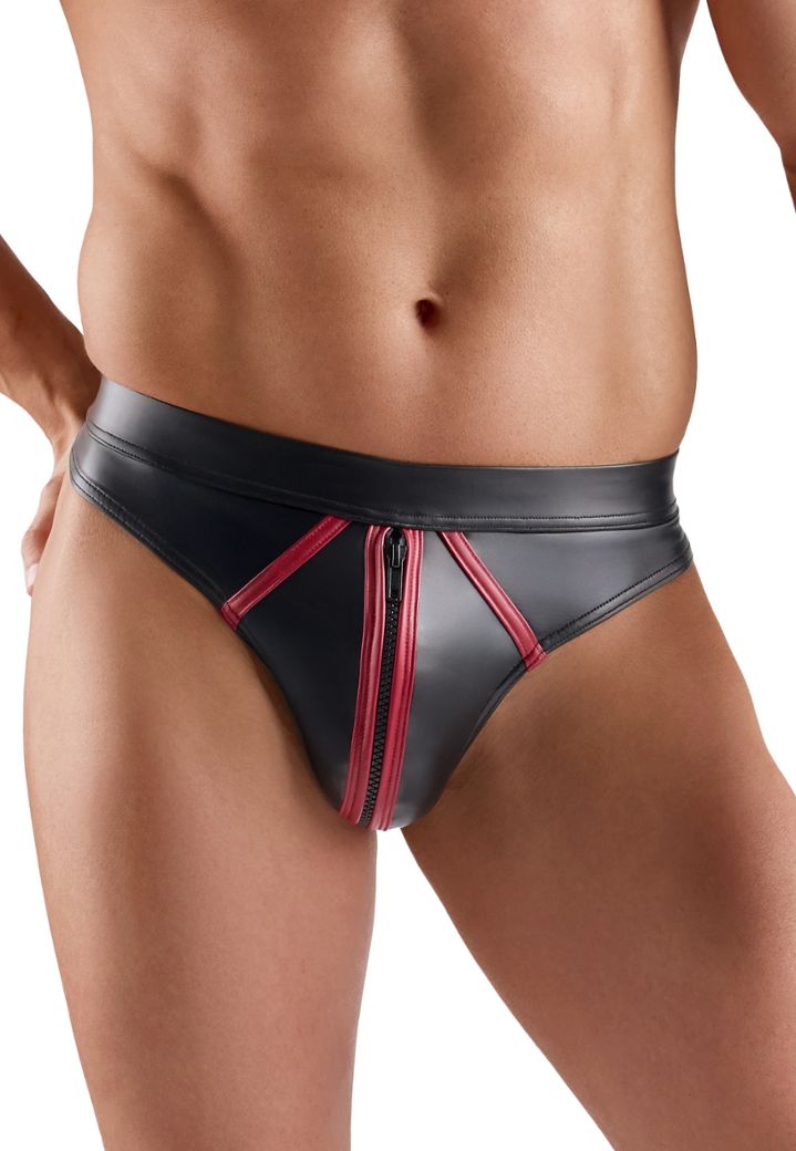 Ringstring met vinyl-effect en rits vooraan