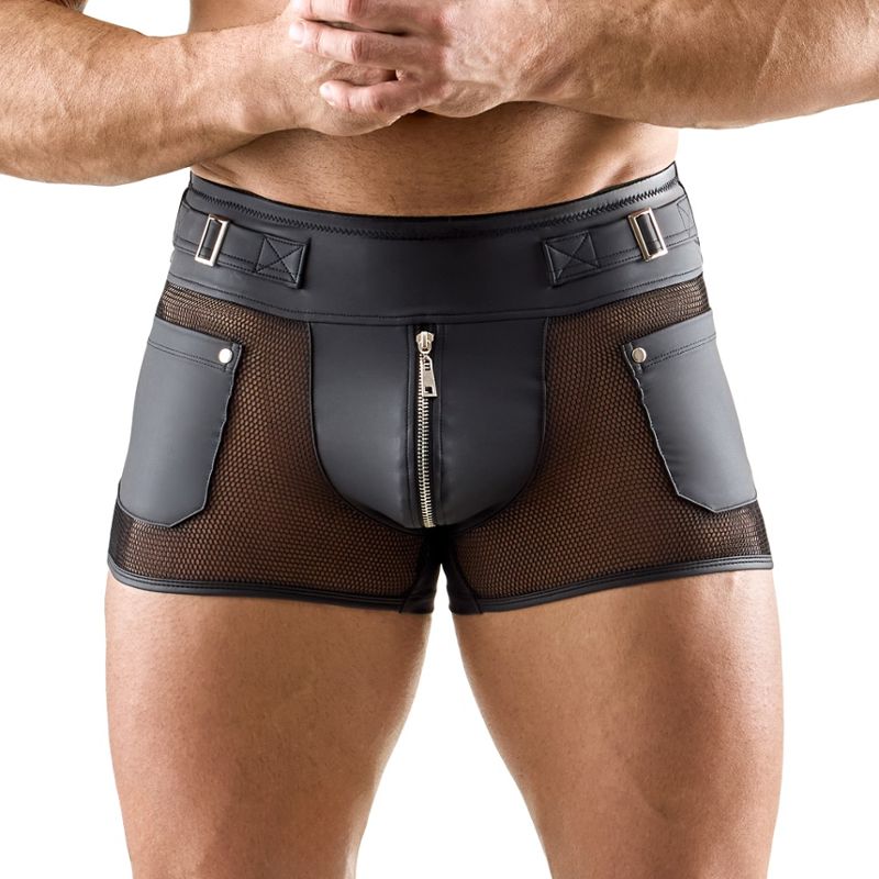 Fetish-Shorty für Herren mit matter Optik, Netzstoff und Reißverschluss