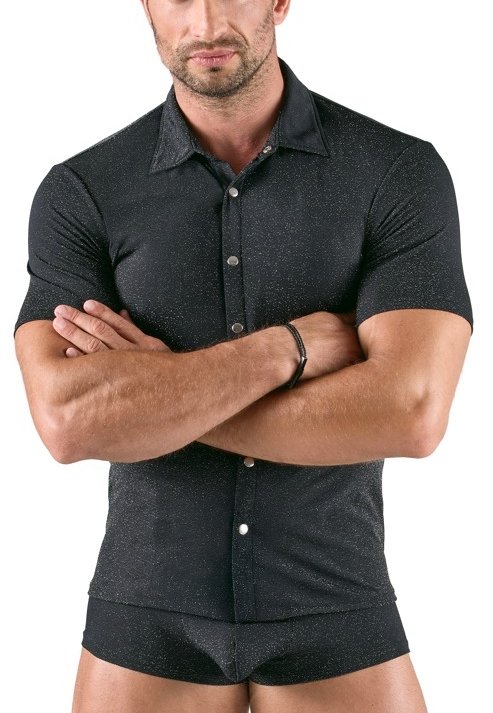 Camicia da uomo a maniche corte in lurex argento