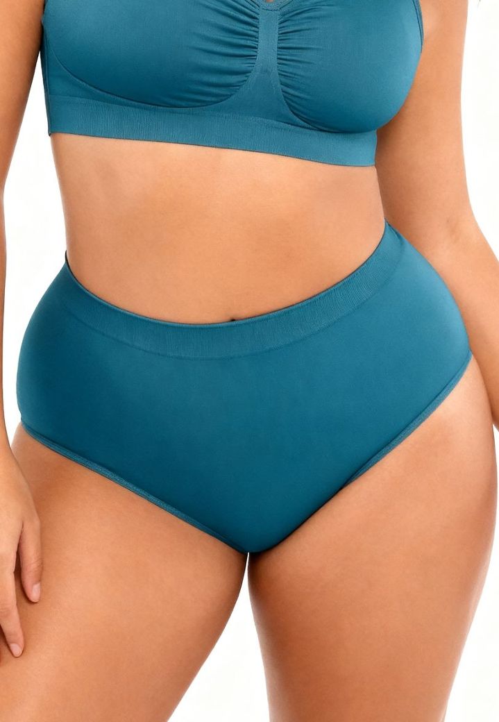Petrol blue high-waist brief: smooth shaping, full coverage