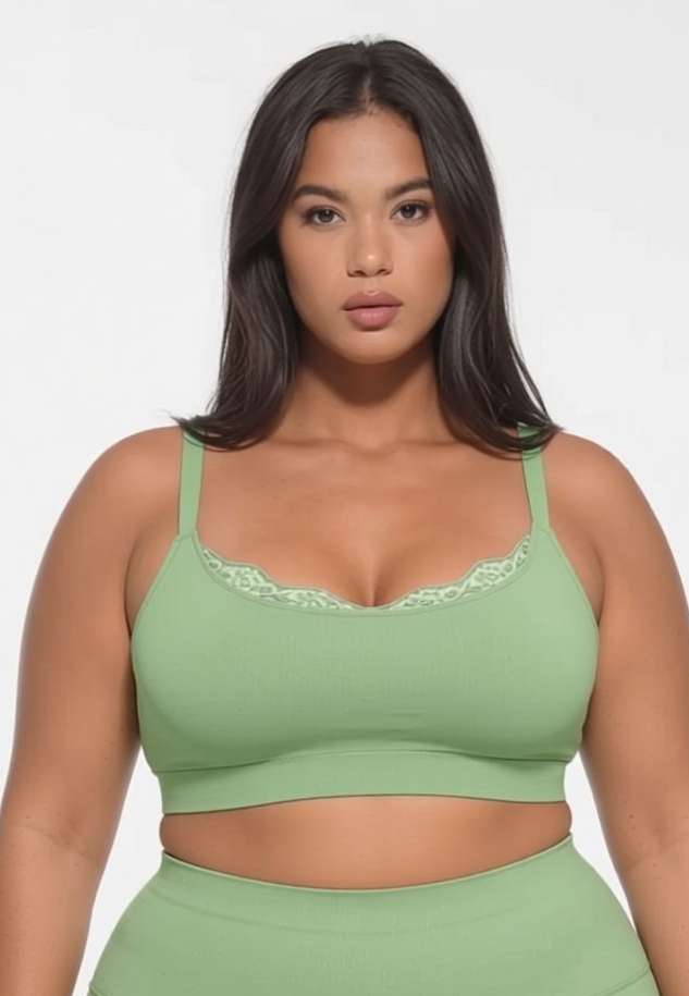 Amandelgroene seamless bralette: sexy ronde hals, gladde rug