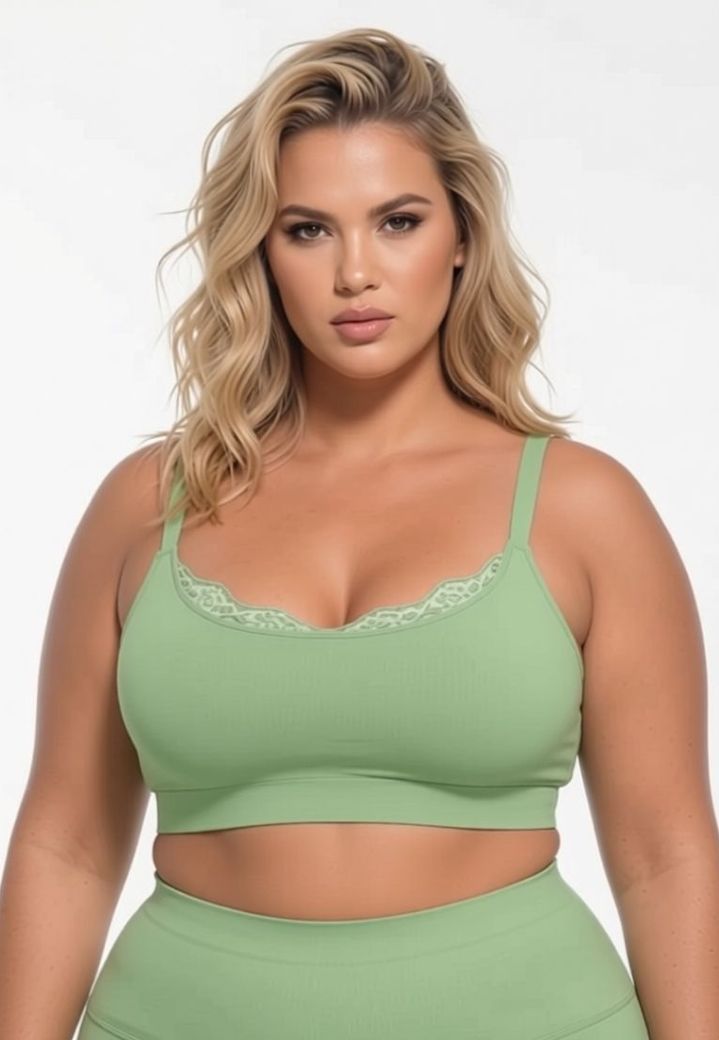 Almond green seamless bralette: sexy scoop neck, smooth back
