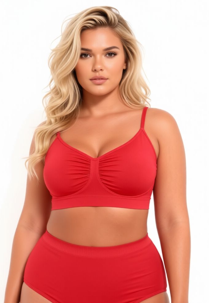 Red bra with ruching: natural shape, second-skin comfort