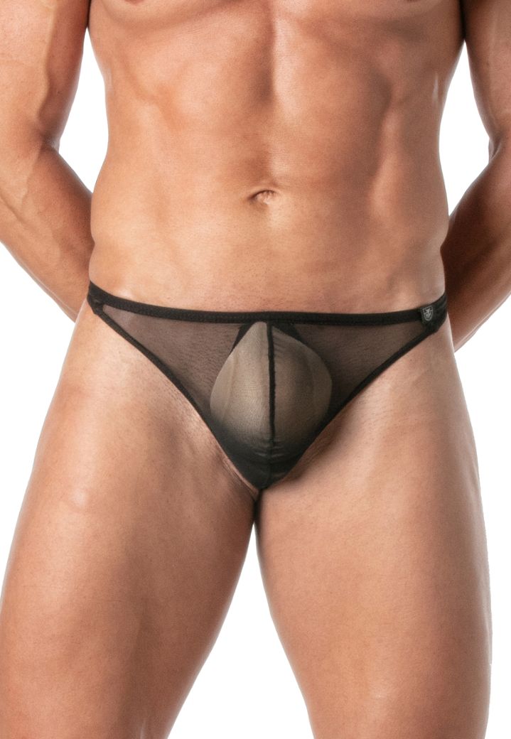 Sexy men's sheer mesh thong with high-cut back
