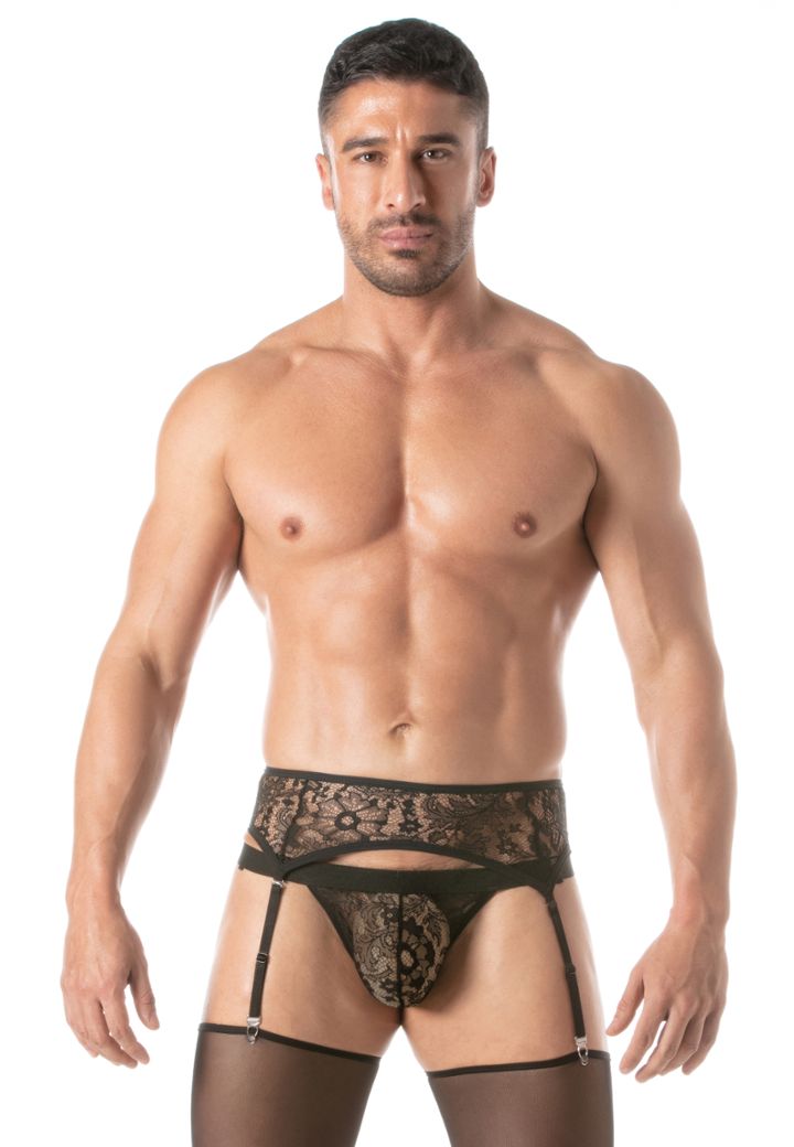 Ligueros hombre sexy de encaje floral