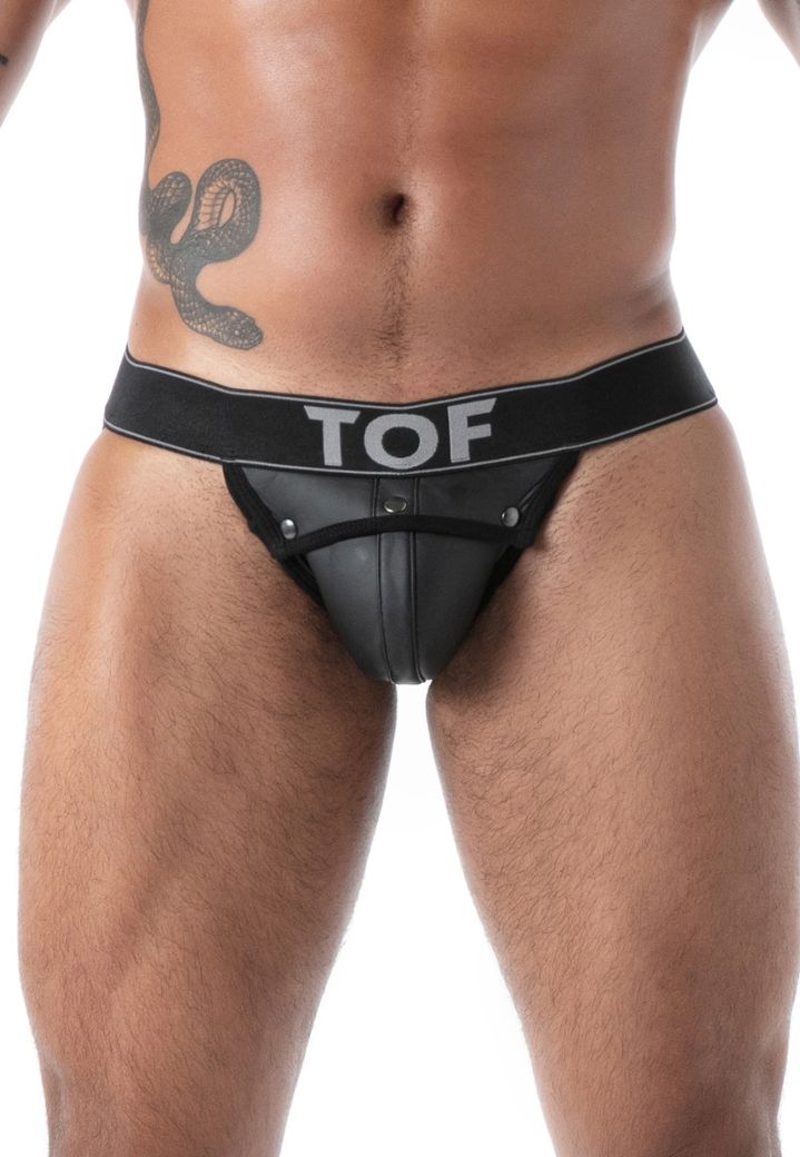 Jockstrap noir en néoprène avec ouverture frontale suggestive