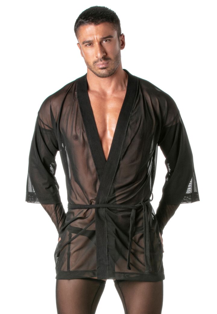 Sexy Herren-Kimono transparent aus leichtem Mesh